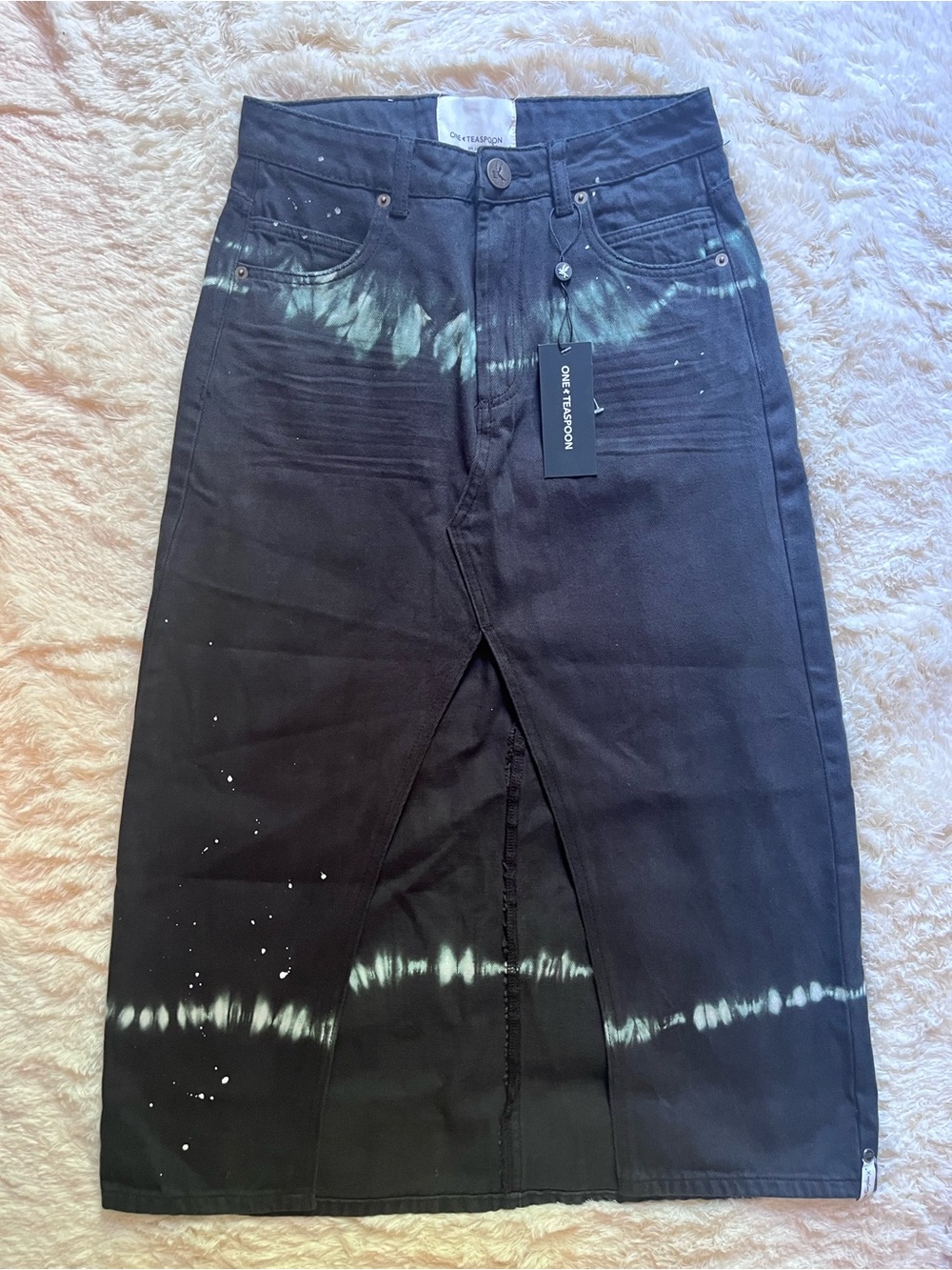 One Teaspoon Black Denim Skirt with Branded Button